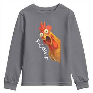 Funny F Caw F Surprise Chicken Meme Youth Sweatshirt Hilarious Shocked Bird Graphic for Comedy Lovers TS02 Charcoal Print Your Wear