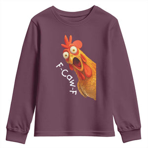 Funny F Caw F Surprise Chicken Meme Youth Sweatshirt Hilarious Shocked Bird Graphic for Comedy Lovers TS02 Maroon Print Your Wear