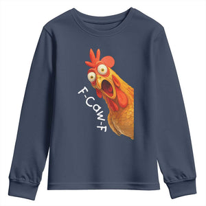 Funny F Caw F Surprise Chicken Meme Youth Sweatshirt Hilarious Shocked Bird Graphic for Comedy Lovers TS02 Navy Print Your Wear