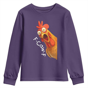 Funny F Caw F Surprise Chicken Meme Youth Sweatshirt Hilarious Shocked Bird Graphic for Comedy Lovers TS02 Purple Print Your Wear