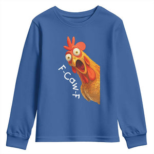 Funny F Caw F Surprise Chicken Meme Youth Sweatshirt Hilarious Shocked Bird Graphic for Comedy Lovers TS02 Royal Blue Print Your Wear