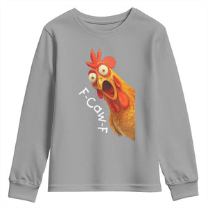 Funny F Caw F Surprise Chicken Meme Youth Sweatshirt Hilarious Shocked Bird Graphic for Comedy Lovers TS02 Sport Gray Print Your Wear