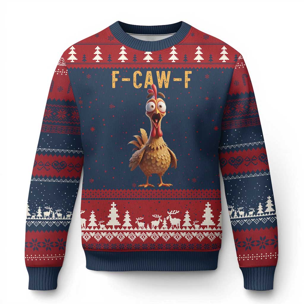 F Caw F Classic Chicken Scream Ugly Christmas Sweater Poultry Joke Farm Life Humor TS02 Navy Red Print Your Wear