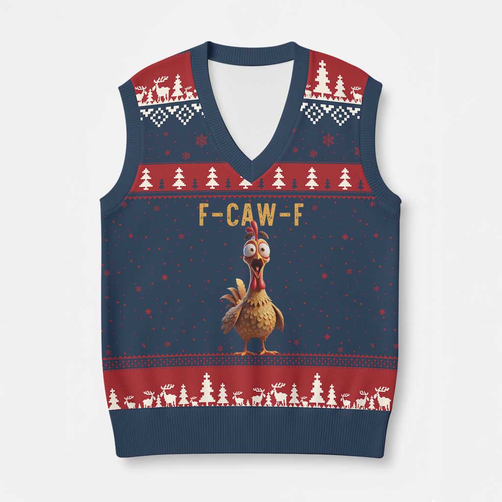F Caw F Classic Chicken Scream V-Neck Knit Sweater Vest Poultry Joke Farm Life Humor TS02 Navy Red Print Your Wear