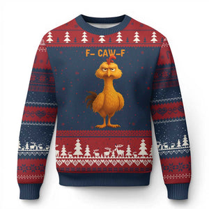 Funny F Caw F Fed Up Chicken Meme Ugly Christmas Sweater Sarcastic Bird Humor Mood Swing TS02 Navy Red Print Your Wear