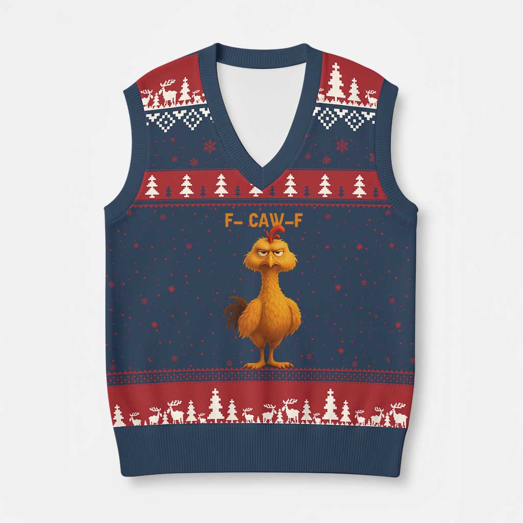 Funny F Caw F Fed Up Chicken Meme V-Neck Knit Sweater Vest Sarcastic Bird Humor Mood Swing TS02 Navy Red Print Your Wear