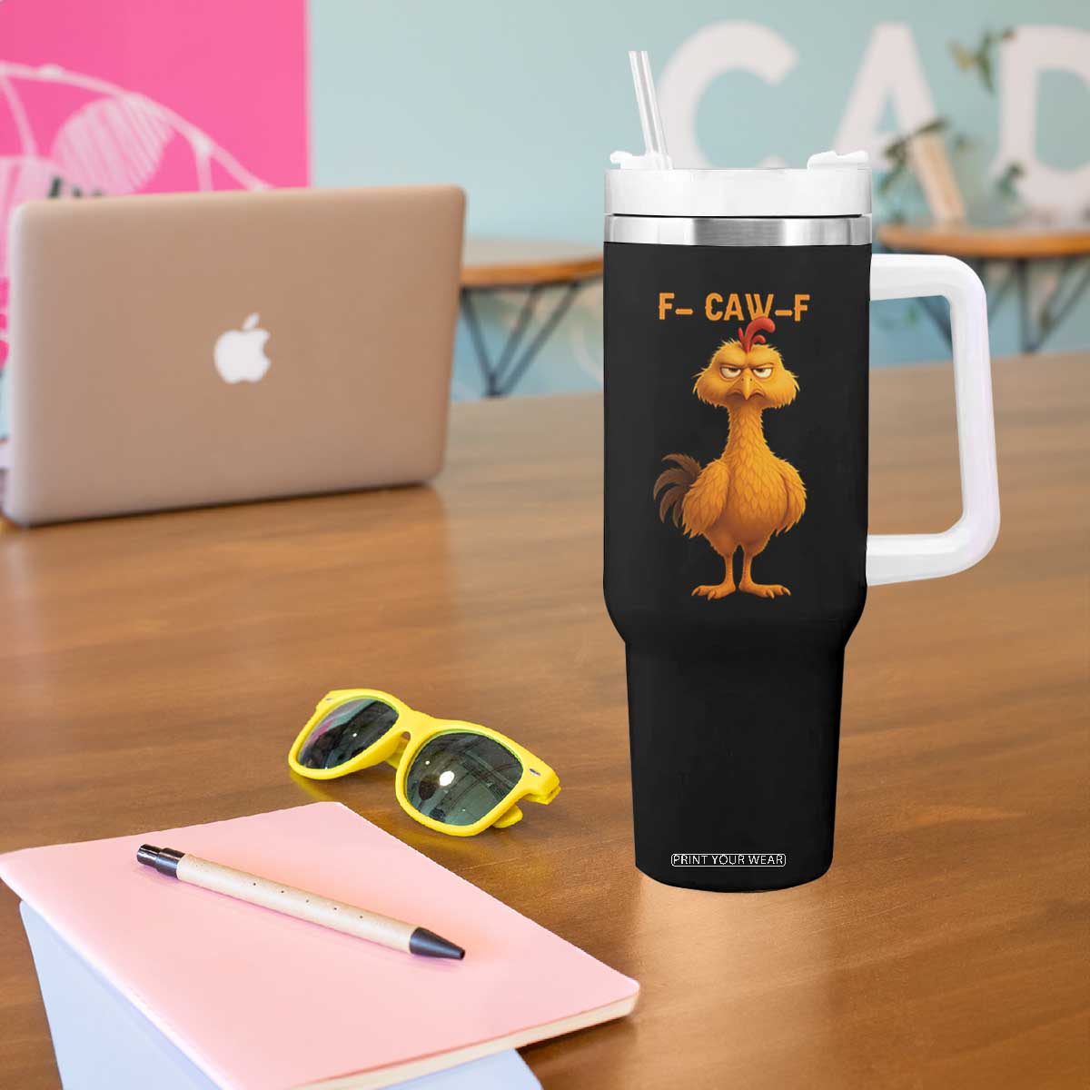 Funny F Caw F Fed Up Chicken Meme Tumbler With Handle Sarcastic Bird Humor Mood Swing TS02 Print Your Wear