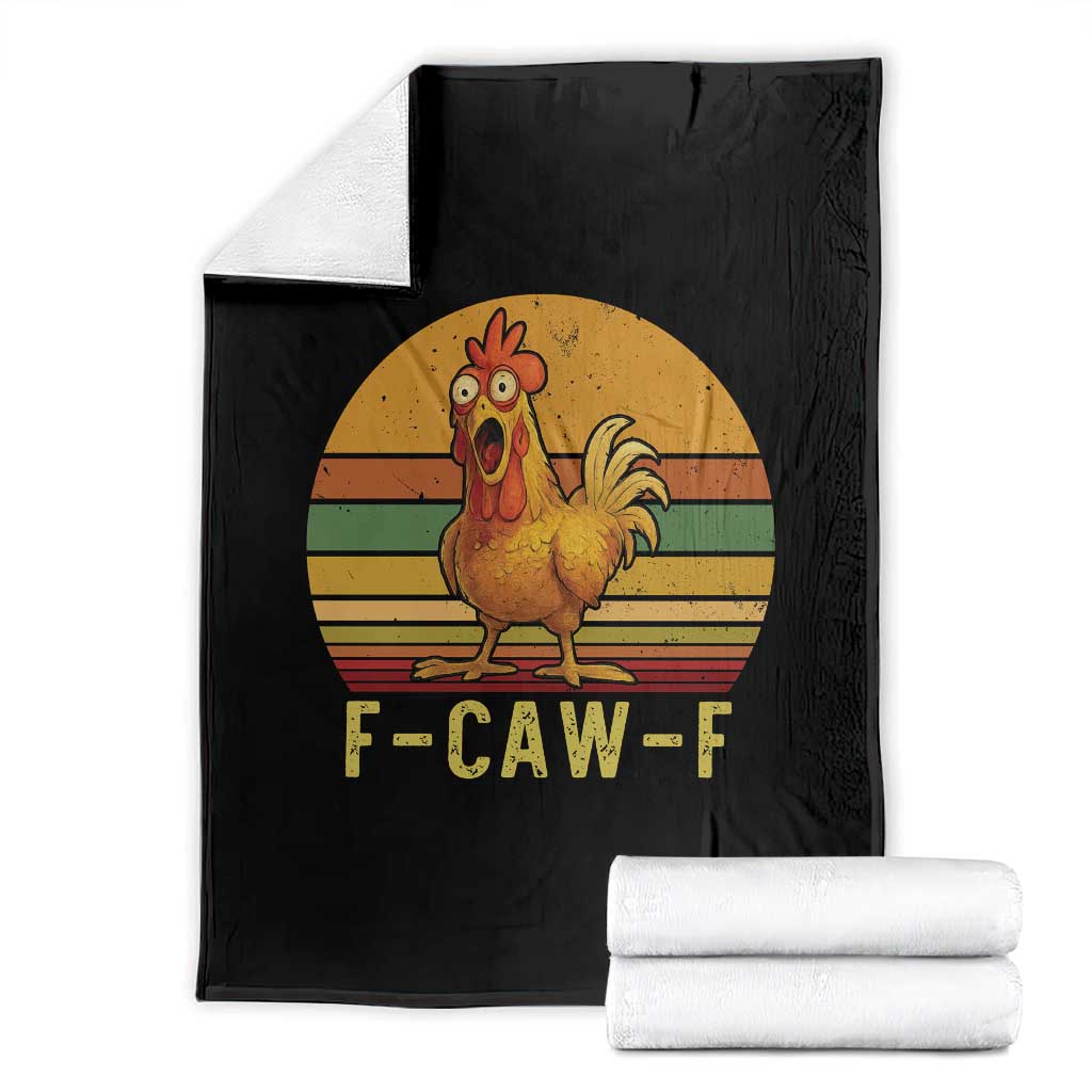 F Caw F Retro Chicken Meme Throw Blanket Vintage Sunset Poultry Graphic Loud Bird Energy TS02 Black Print Your Wear