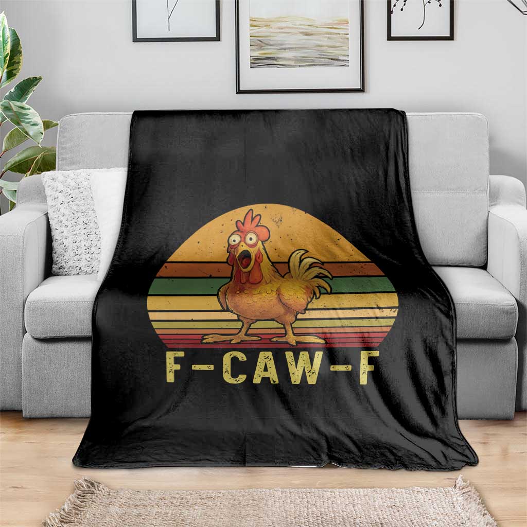 F Caw F Retro Chicken Meme Throw Blanket Vintage Sunset Poultry Graphic Loud Bird Energy TS02 Print Your Wear