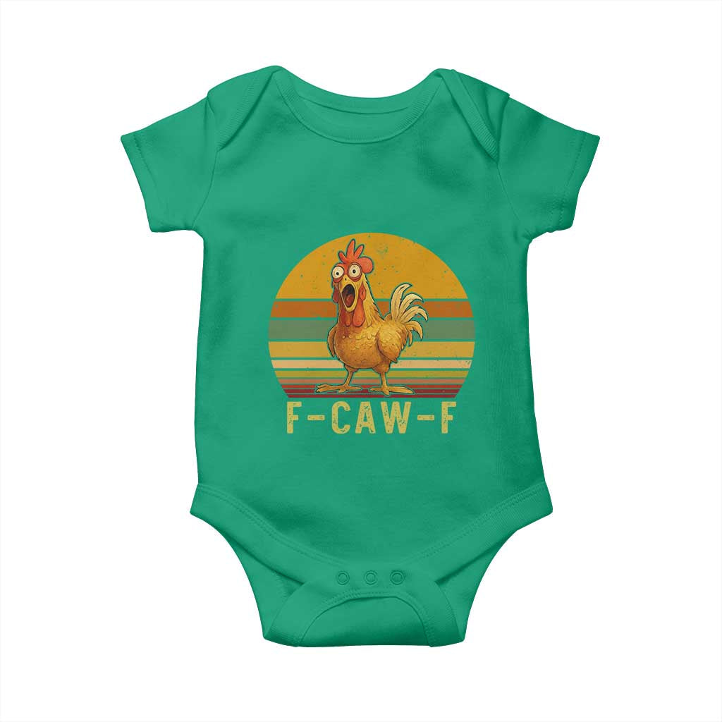 F Caw F Retro Chicken Meme Baby Onesie Vintage Sunset Poultry Graphic Loud Bird Energy TS02 Irish Green Print Your Wear