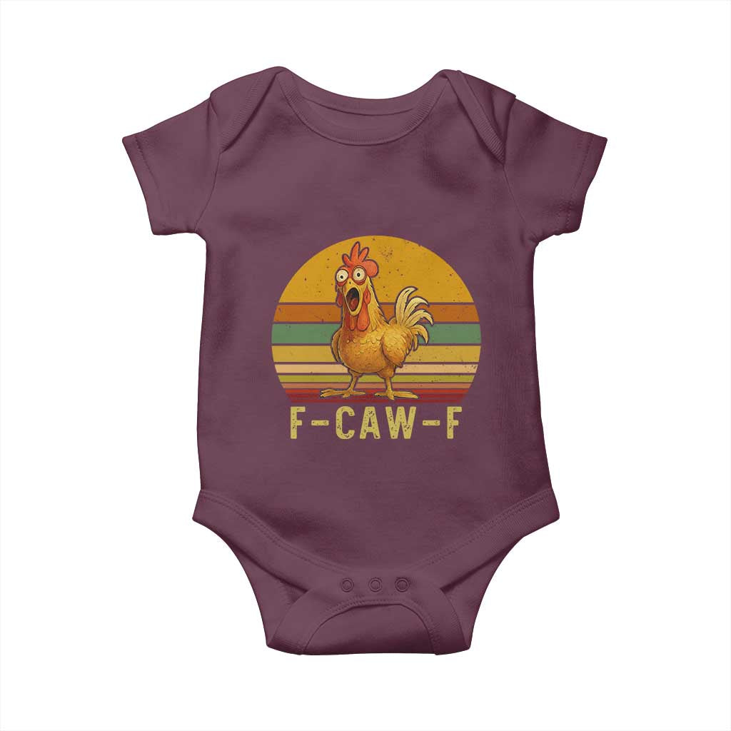 F Caw F Retro Chicken Meme Baby Onesie Vintage Sunset Poultry Graphic Loud Bird Energy TS02 Maroon Print Your Wear