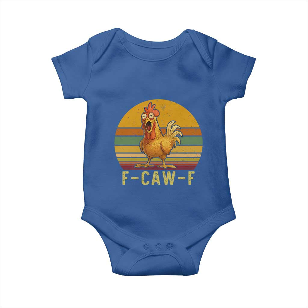 F Caw F Retro Chicken Meme Baby Onesie Vintage Sunset Poultry Graphic Loud Bird Energy TS02 Royal Blue Print Your Wear
