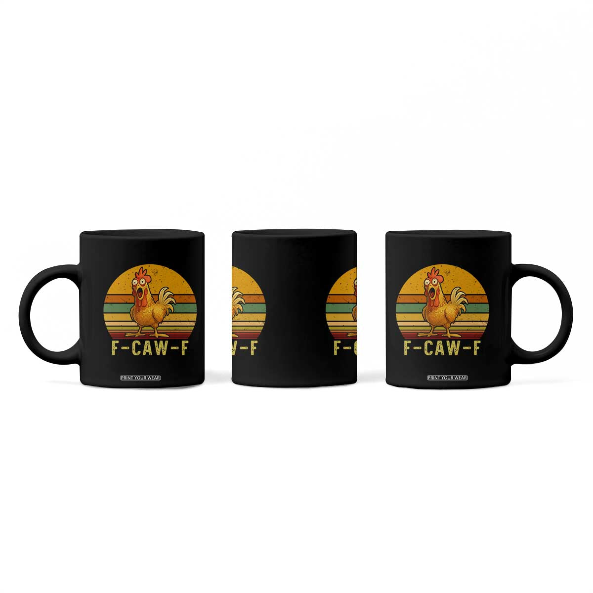 F Caw F Retro Chicken Meme Coffee Mug Vintage Sunset Poultry Graphic Loud Bird Energy TS02 Print Your Wear