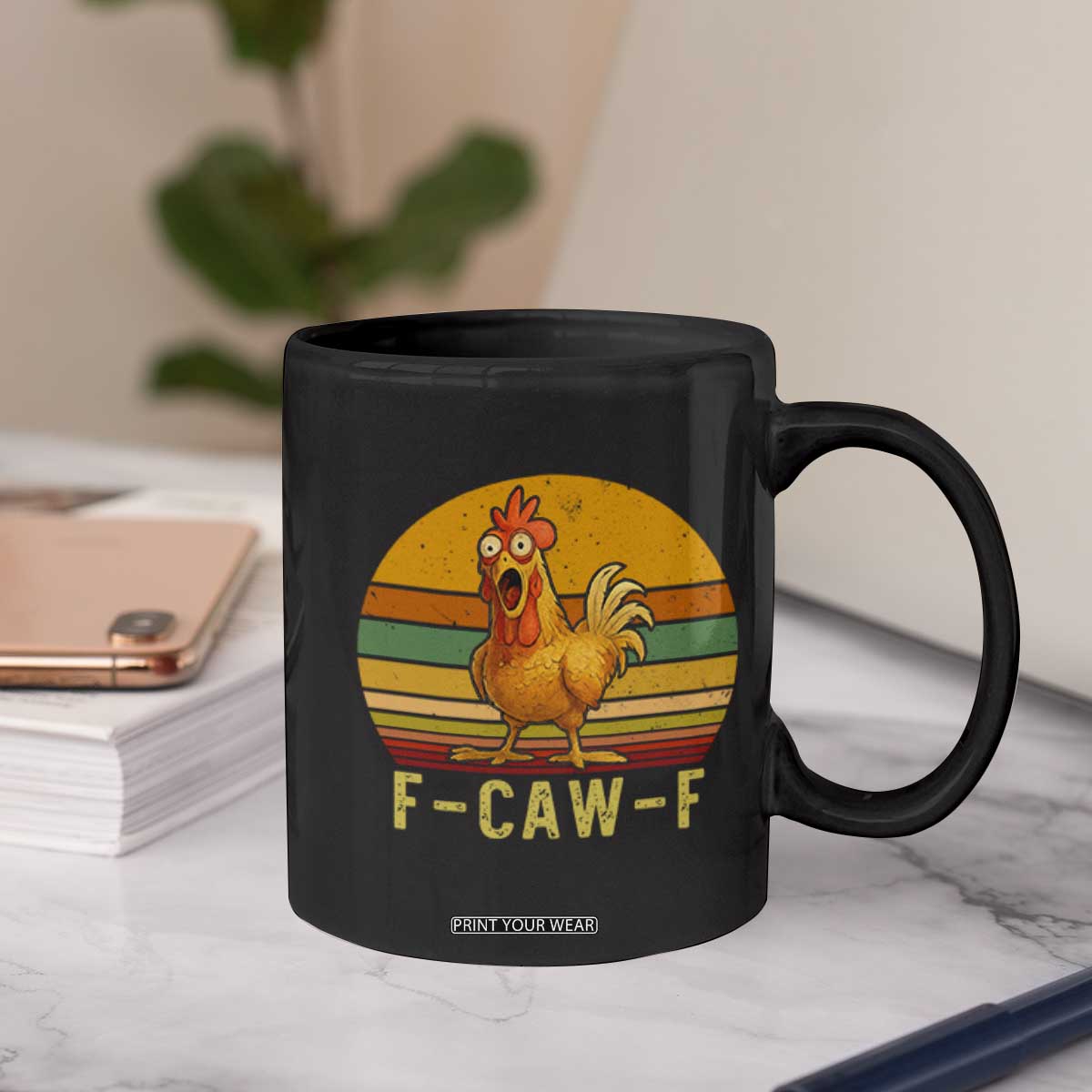 F Caw F Retro Chicken Meme Coffee Mug Vintage Sunset Poultry Graphic Loud Bird Energy TS02 Print Your Wear