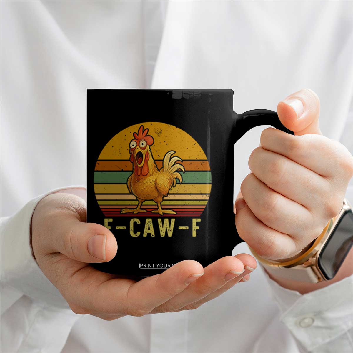 F Caw F Retro Chicken Meme Coffee Mug Vintage Sunset Poultry Graphic Loud Bird Energy TS02 Print Your Wear