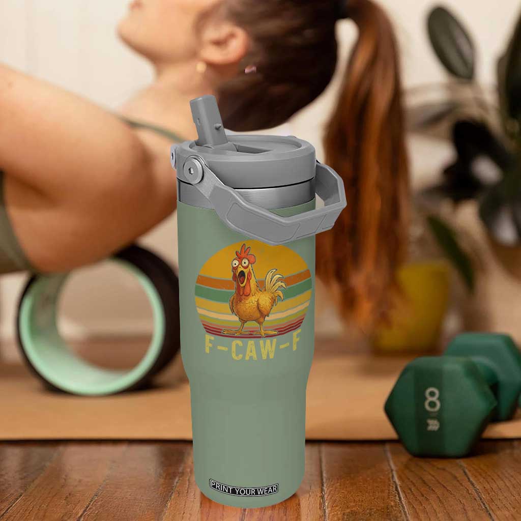 F Caw F Retro Chicken Meme Flip Straw Tumbler Vintage Sunset Poultry Graphic Loud Bird Energy TS02 One Size: 30 oz Moss Green Print Your Wear