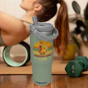 F Caw F Retro Chicken Meme Flip Straw Tumbler Vintage Sunset Poultry Graphic Loud Bird Energy TS02 One Size: 30 oz Moss Green Print Your Wear