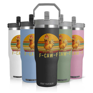 F Caw F Retro Chicken Meme Flip Straw Tumbler Vintage Sunset Poultry Graphic Loud Bird Energy TS02 Print Your Wear