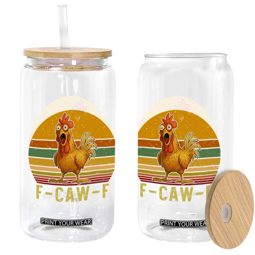 F Caw F Retro Chicken Meme Glass Can Vintage Sunset Poultry Graphic Loud Bird Energy TS02 Print Your Wear