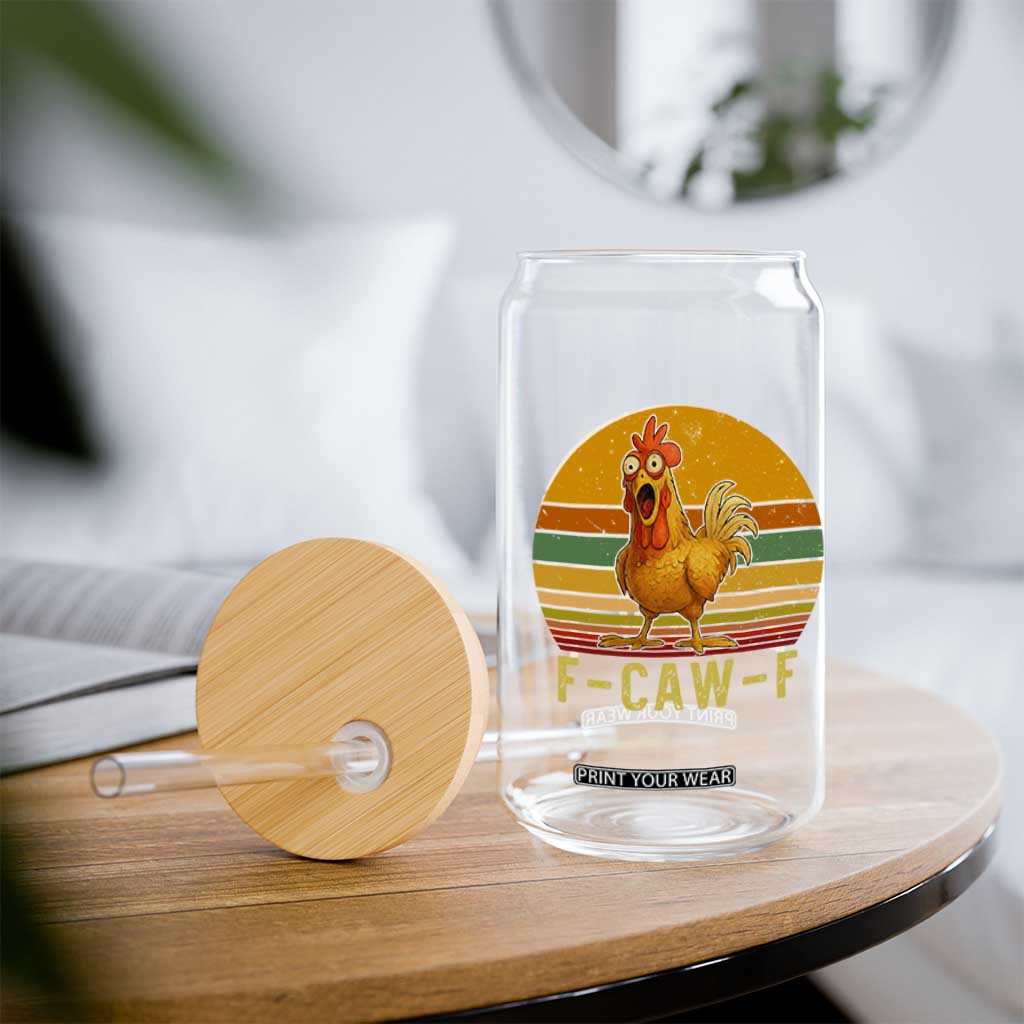 F Caw F Retro Chicken Meme Glass Can Vintage Sunset Poultry Graphic Loud Bird Energy TS02 Print Your Wear