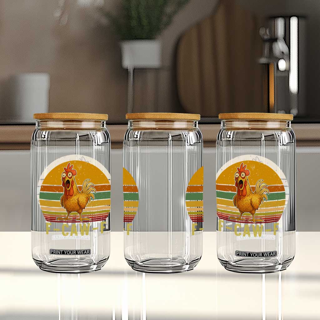 F Caw F Retro Chicken Meme Glass Can Vintage Sunset Poultry Graphic Loud Bird Energy TS02 Print Your Wear