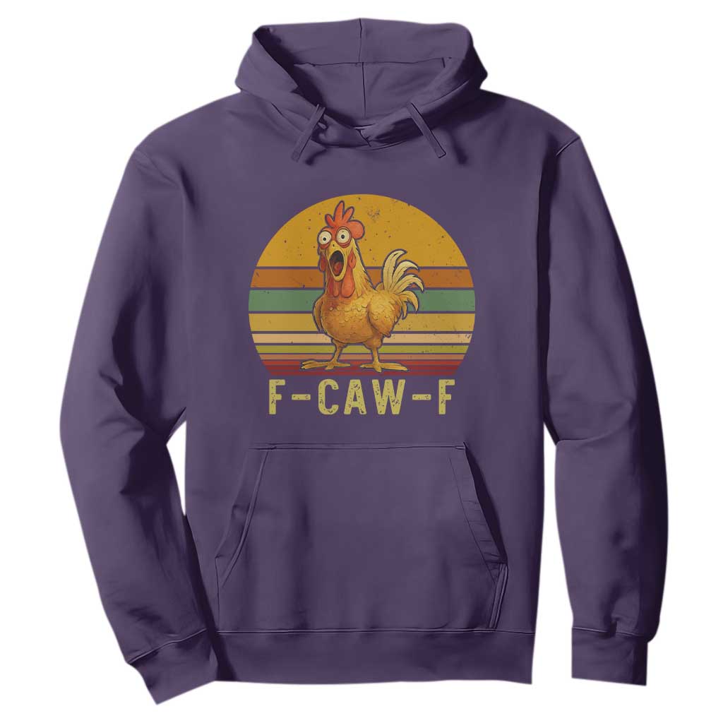 F Caw F Retro Chicken Meme Hoodie Vintage Sunset Poultry Graphic Loud Bird Energy TS02 Purple Print Your Wear