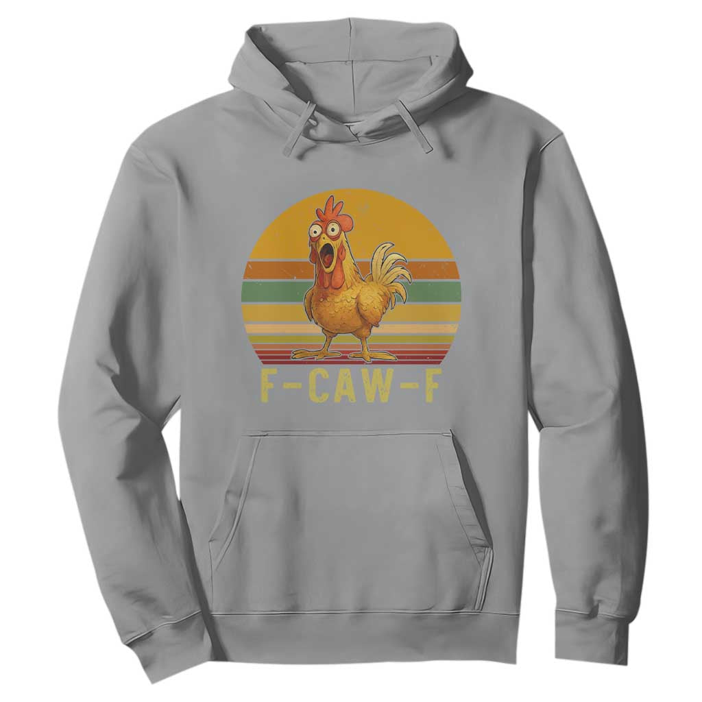 F Caw F Retro Chicken Meme Hoodie Vintage Sunset Poultry Graphic Loud Bird Energy TS02 Sport Gray Print Your Wear