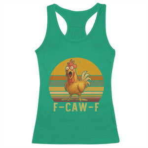 F Caw F Retro Chicken Meme Racerback Tank Top Vintage Sunset Poultry Graphic Loud Bird Energy TS02 Irish Green Print Your Wear