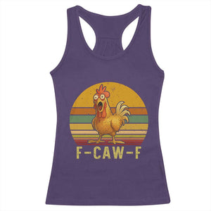 F Caw F Retro Chicken Meme Racerback Tank Top Vintage Sunset Poultry Graphic Loud Bird Energy TS02 Purple Print Your Wear