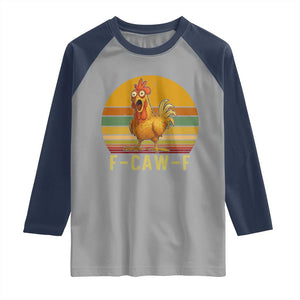 F Caw F Retro Chicken Meme Raglan Shirt Vintage Sunset Poultry Graphic Loud Bird Energy TS02 Sport Gray Navy Print Your Wear