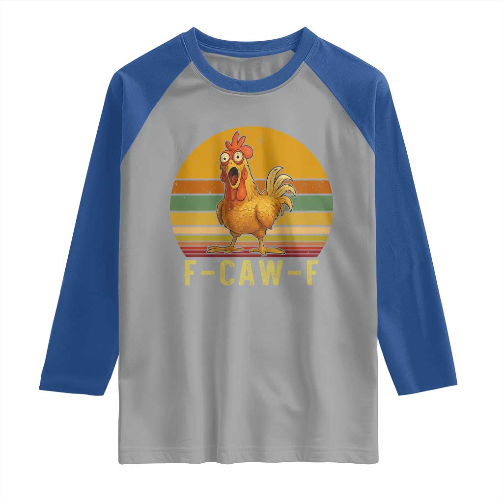 F Caw F Retro Chicken Meme Raglan Shirt Vintage Sunset Poultry Graphic Loud Bird Energy TS02 Sport Gray Royal Print Your Wear