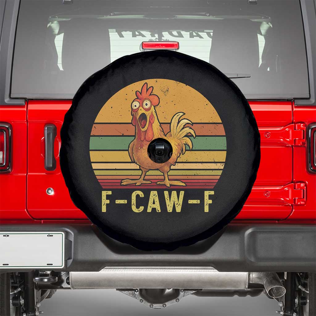 F Caw F Retro Chicken Meme Spare Tire Cover Vintage Sunset Poultry Graphic Loud Bird Energy TS02 Black Print Your Wear