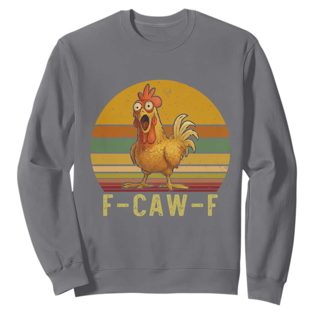 F Caw F Retro Chicken Meme Sweatshirt Vintage Sunset Poultry Graphic Loud Bird Energy TS02 Charcoal Print Your Wear
