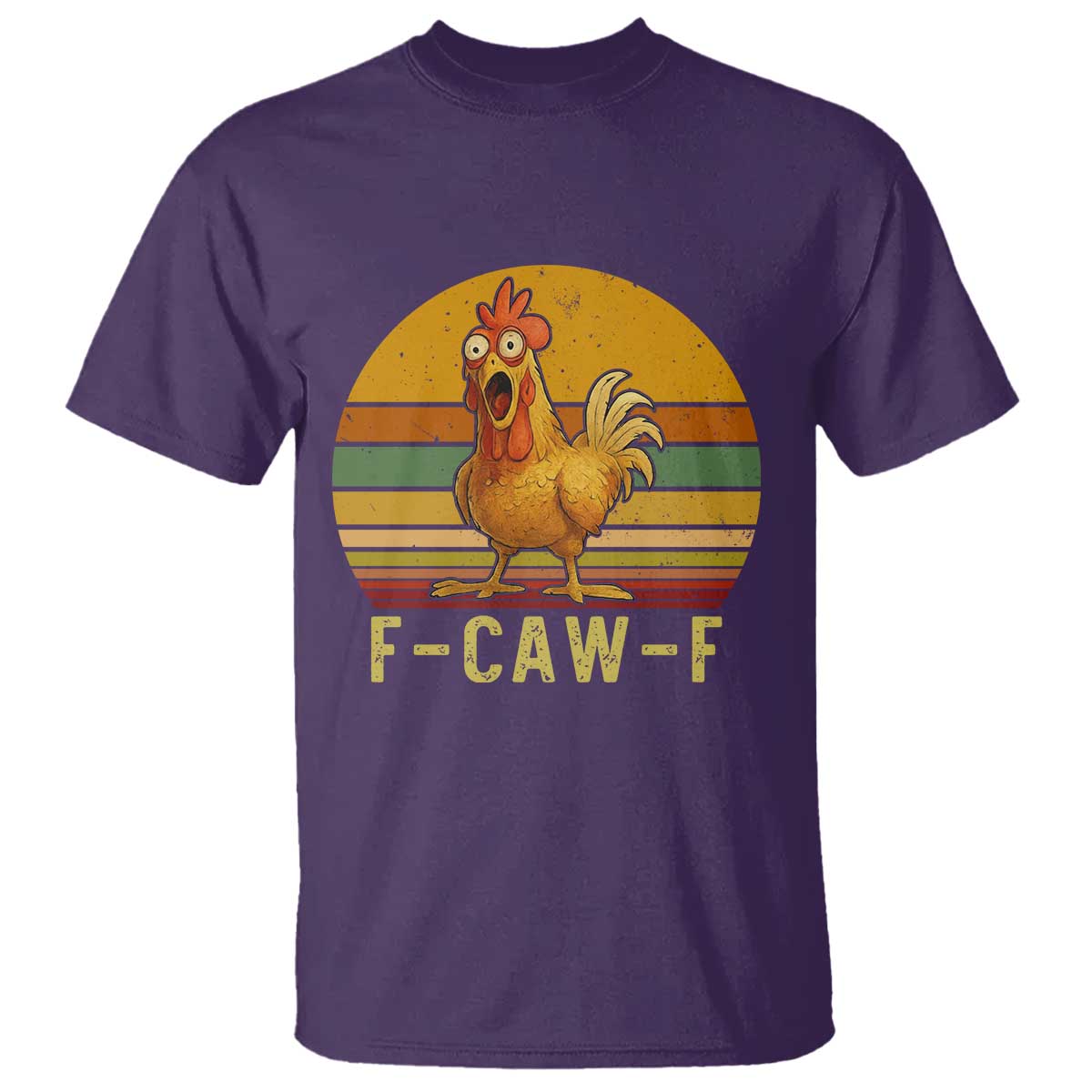 F Caw F Retro Chicken Meme T Shirt Vintage Sunset Poultry Graphic Loud Bird Energy TS02 Purple Print Your Wear