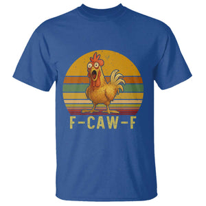 F Caw F Retro Chicken Meme T Shirt Vintage Sunset Poultry Graphic Loud Bird Energy TS02 Royal Blue Print Your Wear