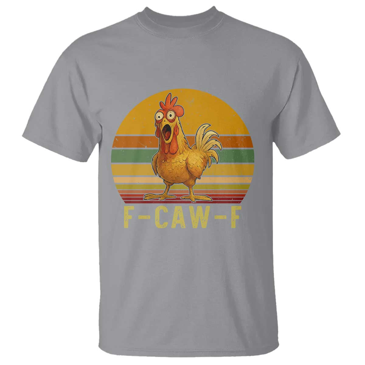F Caw F Retro Chicken Meme T Shirt Vintage Sunset Poultry Graphic Loud Bird Energy TS02 Sport Gray Print Your Wear