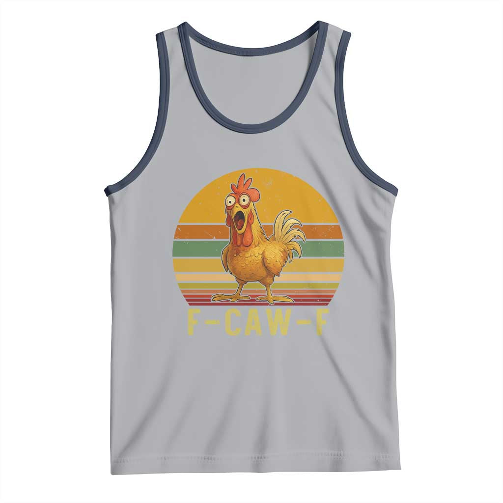 F Caw F Retro Chicken Meme Tank Top Vintage Sunset Poultry Graphic Loud Bird Energy TS02 Athletic Heather Navy Print Your Wear