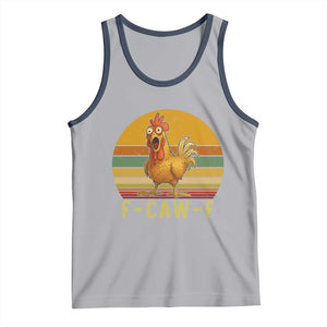F Caw F Retro Chicken Meme Tank Top Vintage Sunset Poultry Graphic Loud Bird Energy TS02 Athletic Heather Navy Print Your Wear