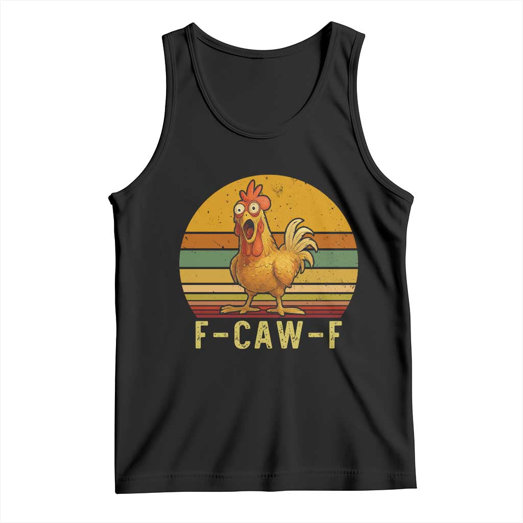 F Caw F Retro Chicken Meme Tank Top Vintage Sunset Poultry Graphic Loud Bird Energy TS02 Black Print Your Wear