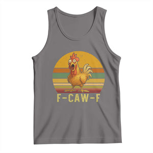 F Caw F Retro Chicken Meme Tank Top Vintage Sunset Poultry Graphic Loud Bird Energy TS02 Deep Heather Print Your Wear