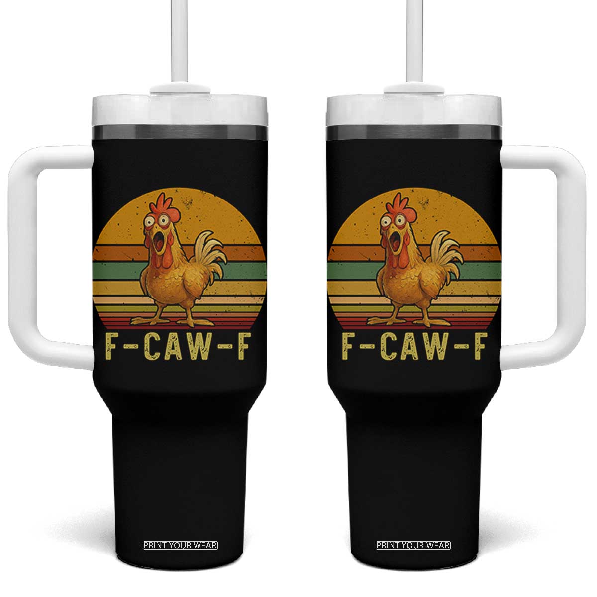 F Caw F Retro Chicken Meme Tumbler With Handle Vintage Sunset Poultry Graphic Loud Bird Energy TS02 One Size: 40 oz Black Print Your Wear