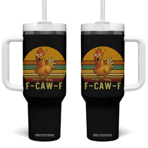 F Caw F Retro Chicken Meme Tumbler With Handle Vintage Sunset Poultry Graphic Loud Bird Energy TS02 One Size: 40 oz Black Print Your Wear