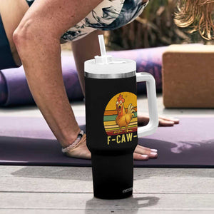 F Caw F Retro Chicken Meme Tumbler With Handle Vintage Sunset Poultry Graphic Loud Bird Energy TS02 Print Your Wear