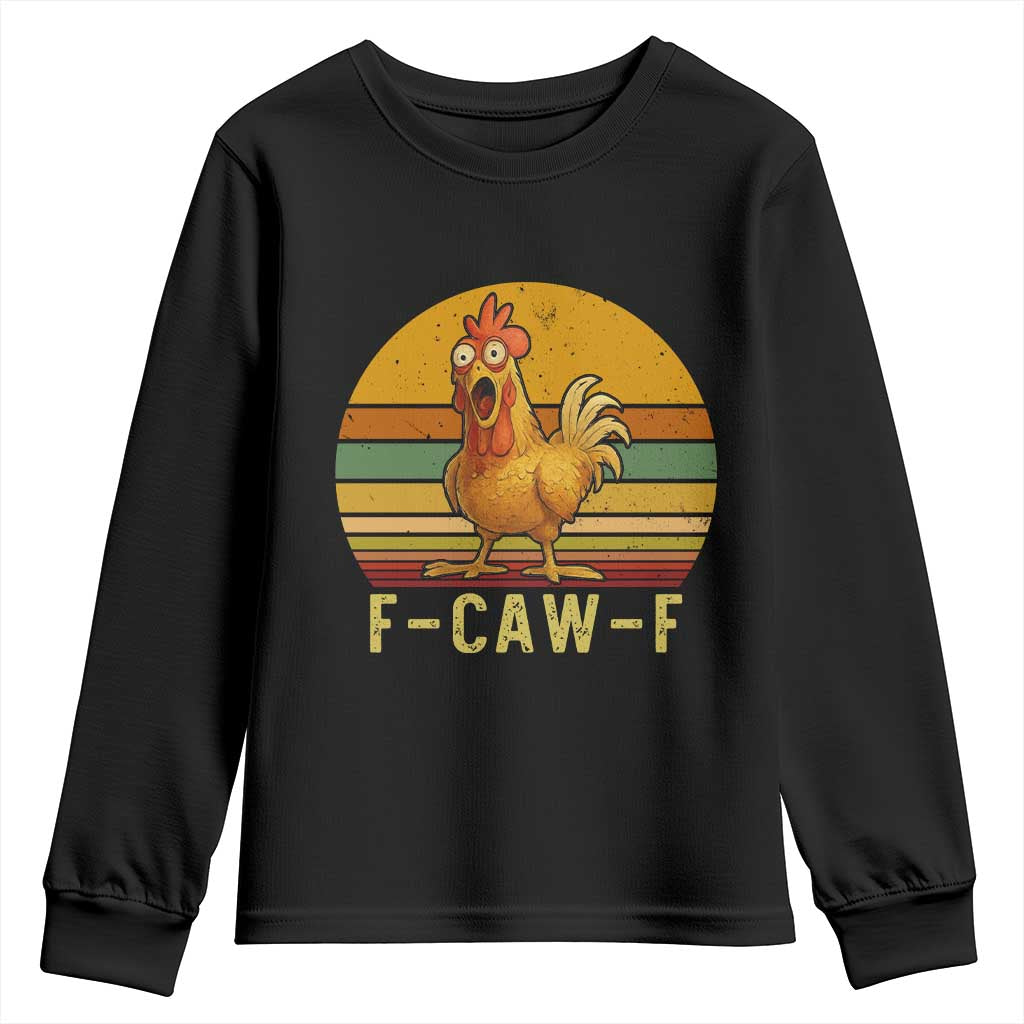 F Caw F Retro Chicken Meme Youth Sweatshirt Vintage Sunset Poultry Graphic Loud Bird Energy TS02 Black Print Your Wear