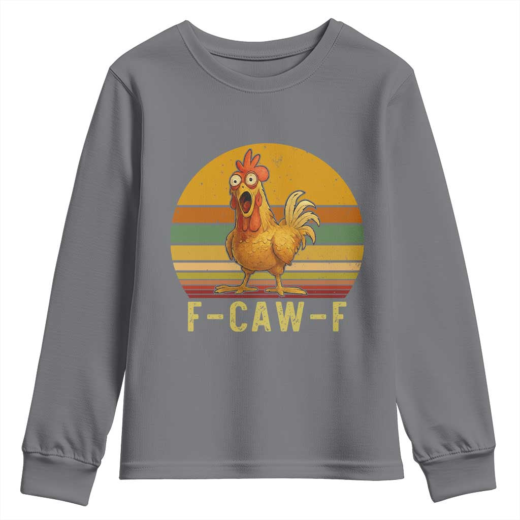 F Caw F Retro Chicken Meme Youth Sweatshirt Vintage Sunset Poultry Graphic Loud Bird Energy TS02 Charcoal Print Your Wear