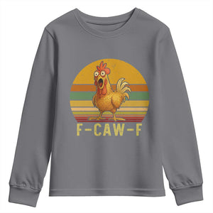 F Caw F Retro Chicken Meme Youth Sweatshirt Vintage Sunset Poultry Graphic Loud Bird Energy TS02 Charcoal Print Your Wear