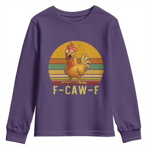 F Caw F Retro Chicken Meme Youth Sweatshirt Vintage Sunset Poultry Graphic Loud Bird Energy TS02 Purple Print Your Wear