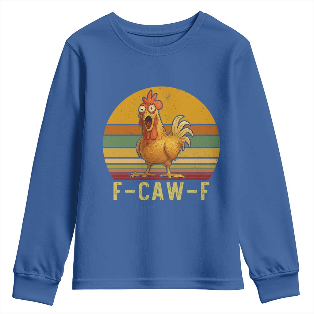 F Caw F Retro Chicken Meme Youth Sweatshirt Vintage Sunset Poultry Graphic Loud Bird Energy TS02 Royal Blue Print Your Wear