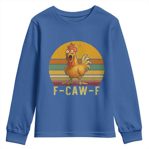 F Caw F Retro Chicken Meme Youth Sweatshirt Vintage Sunset Poultry Graphic Loud Bird Energy TS02 Royal Blue Print Your Wear