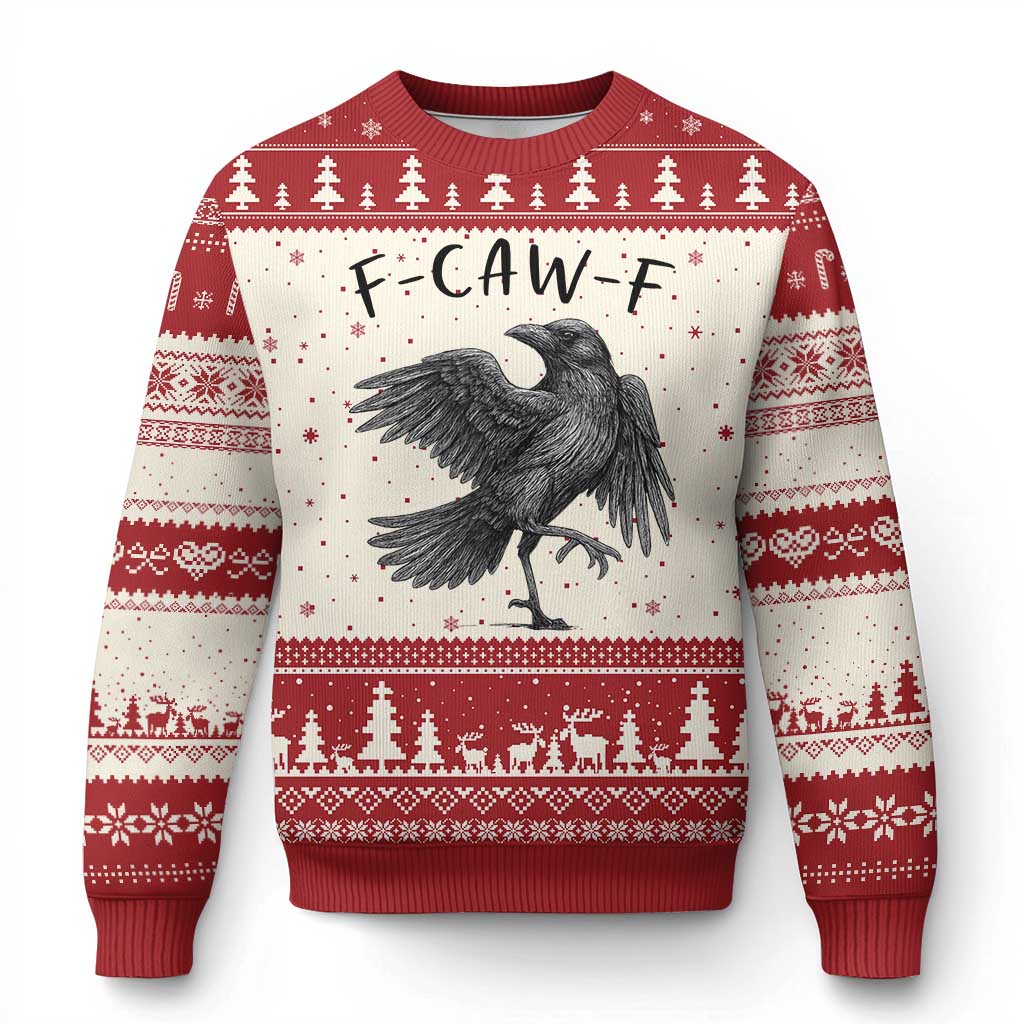 F Caw F Raven Graphic Ugly Christmas Sweater Funny Sarcastic Bird with Attitude TS02 Beige Red Print Your Wear